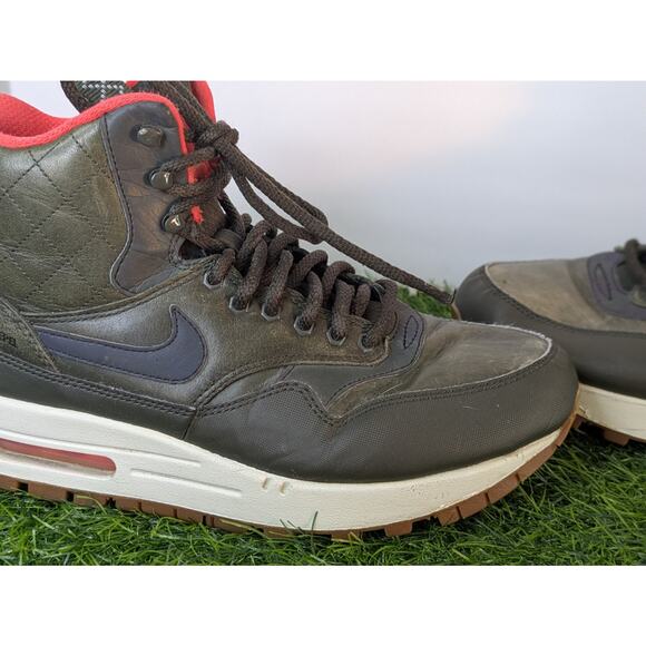 2015 Sz 8.5 Wmns Air Max 1 Mid Sneaker Boot Shoe 'Sequoia' 807307-300 Green Red - Picture 10 of 16